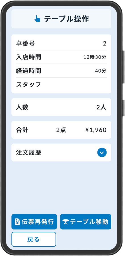 スマホのテーブル状況画面